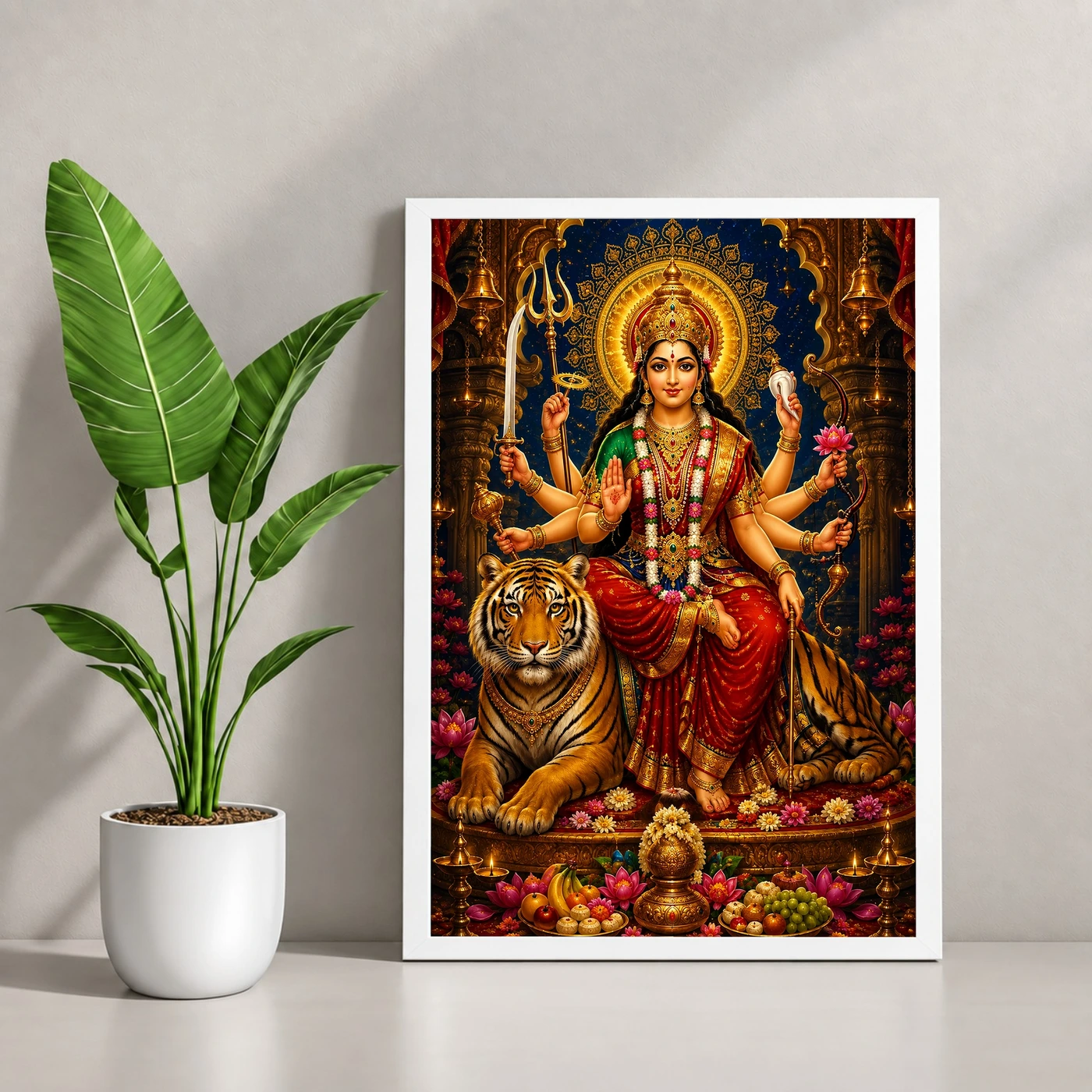 Durga Maa Traditional Indian Miniature-Inspired Devotional Art Photo Frame, view 4
