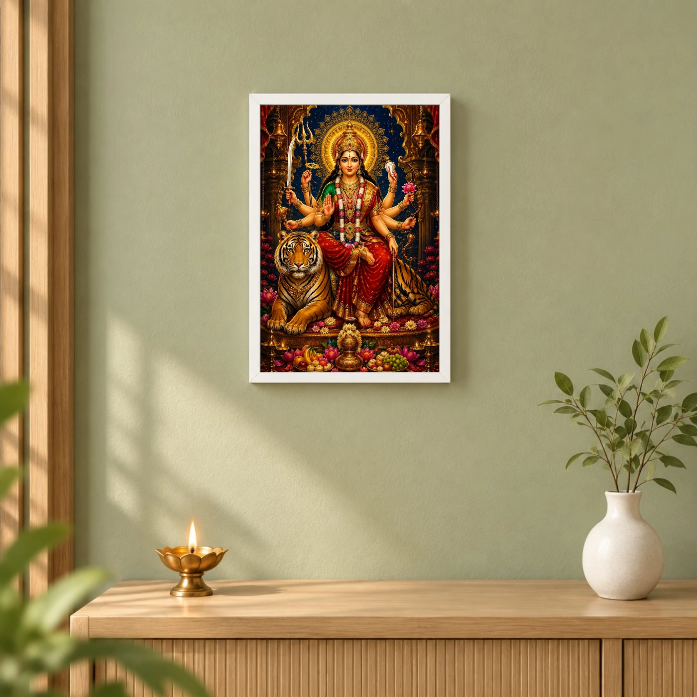 Durga Maa Traditional Indian Miniature-Inspired Devotional Art Photo Frame, view 6