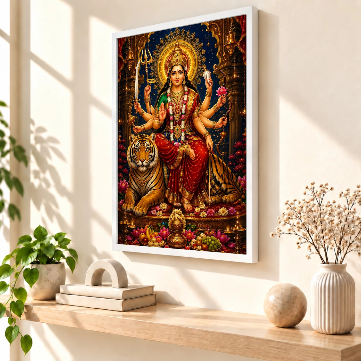 Durga Maa Traditional Indian Miniature-Inspired Devotional Art Photo Frame, view 7