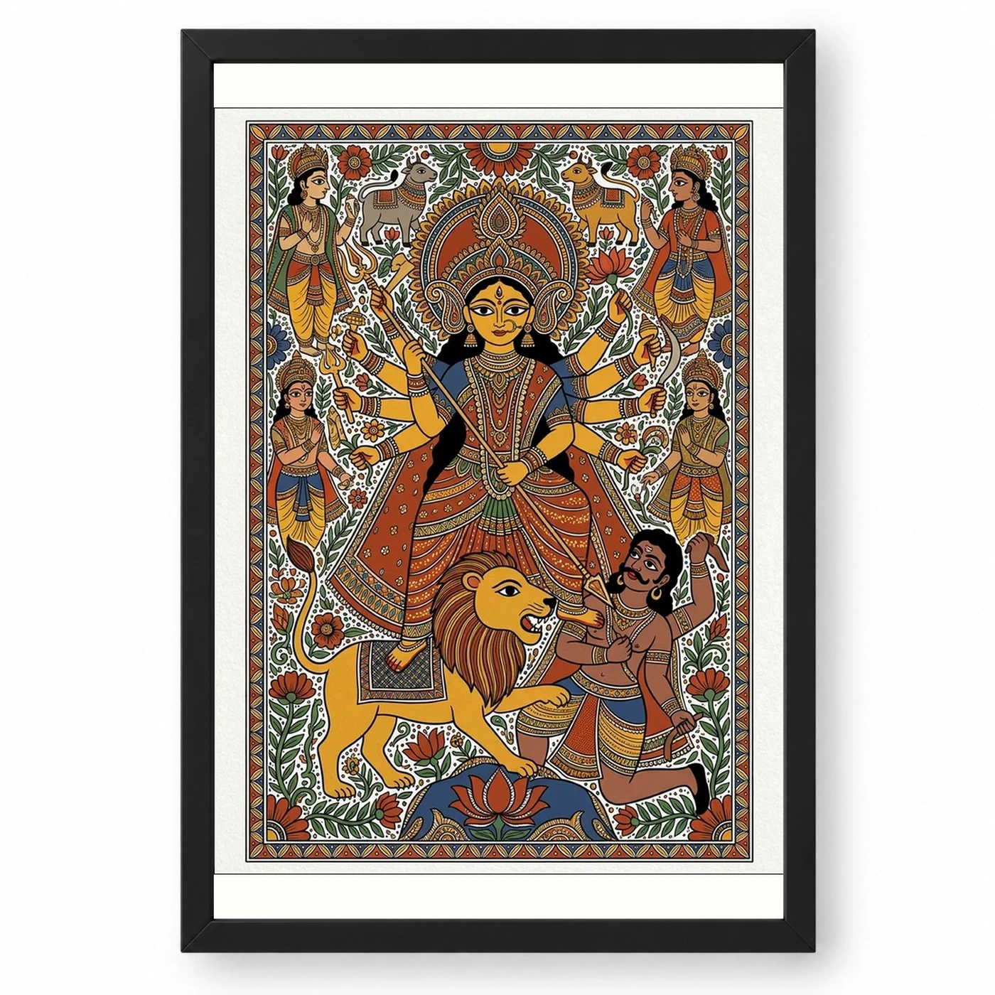 Durga Madhubani Folk Art Bihar Vibrant Traditional Painting Photo Frame