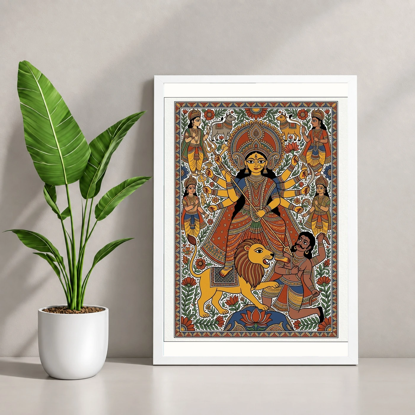 Durga Madhubani Folk Art Bihar Vibrant Traditional Painting Photo Frame, view 4
