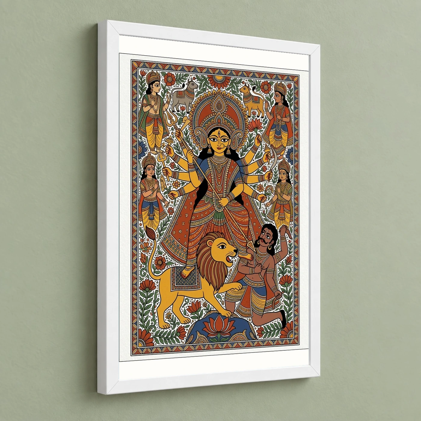 Durga Madhubani Folk Art Bihar Vibrant Traditional Painting Photo Frame, view 5