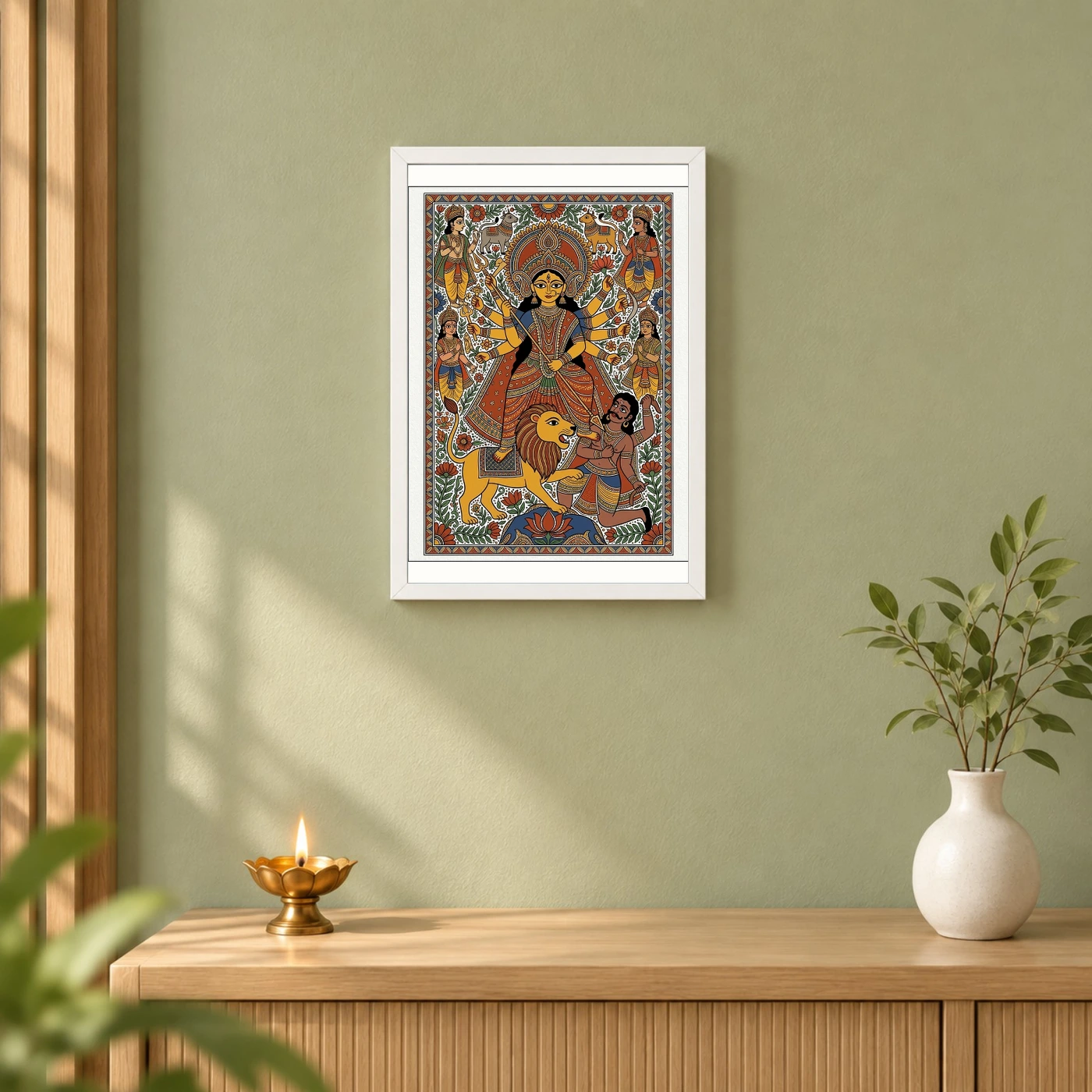 Durga Madhubani Folk Art Bihar Vibrant Traditional Painting Photo Frame, view 6