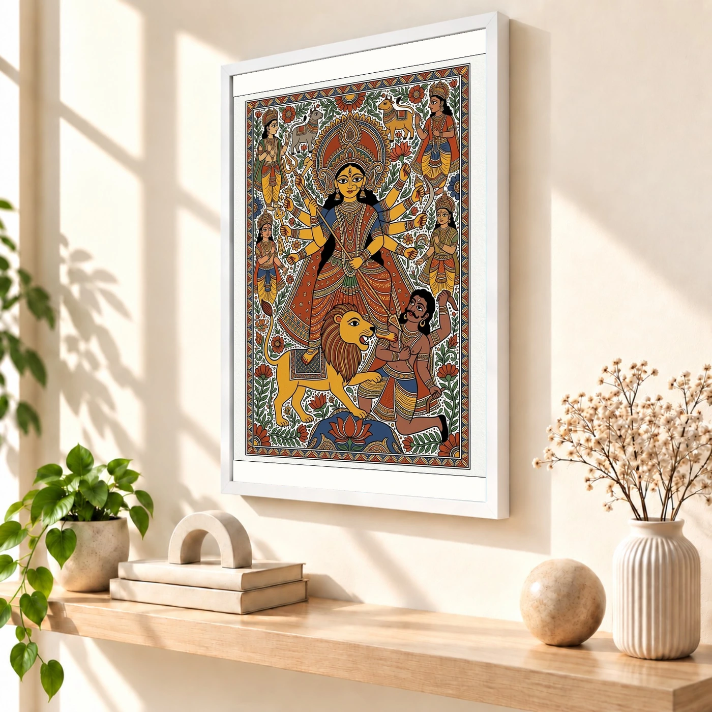 Durga Madhubani Folk Art Bihar Vibrant Traditional Painting Photo Frame, view 7