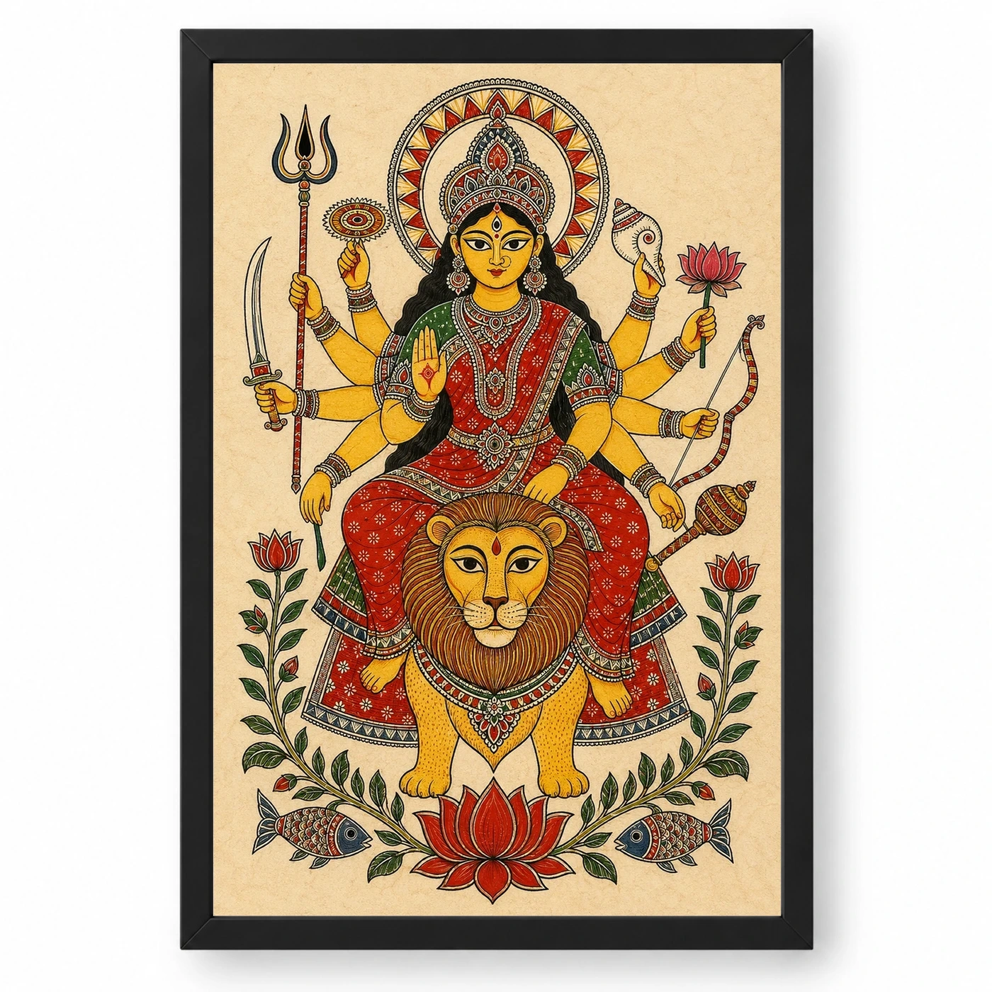 Durga — Madhubani Folk Art Frame