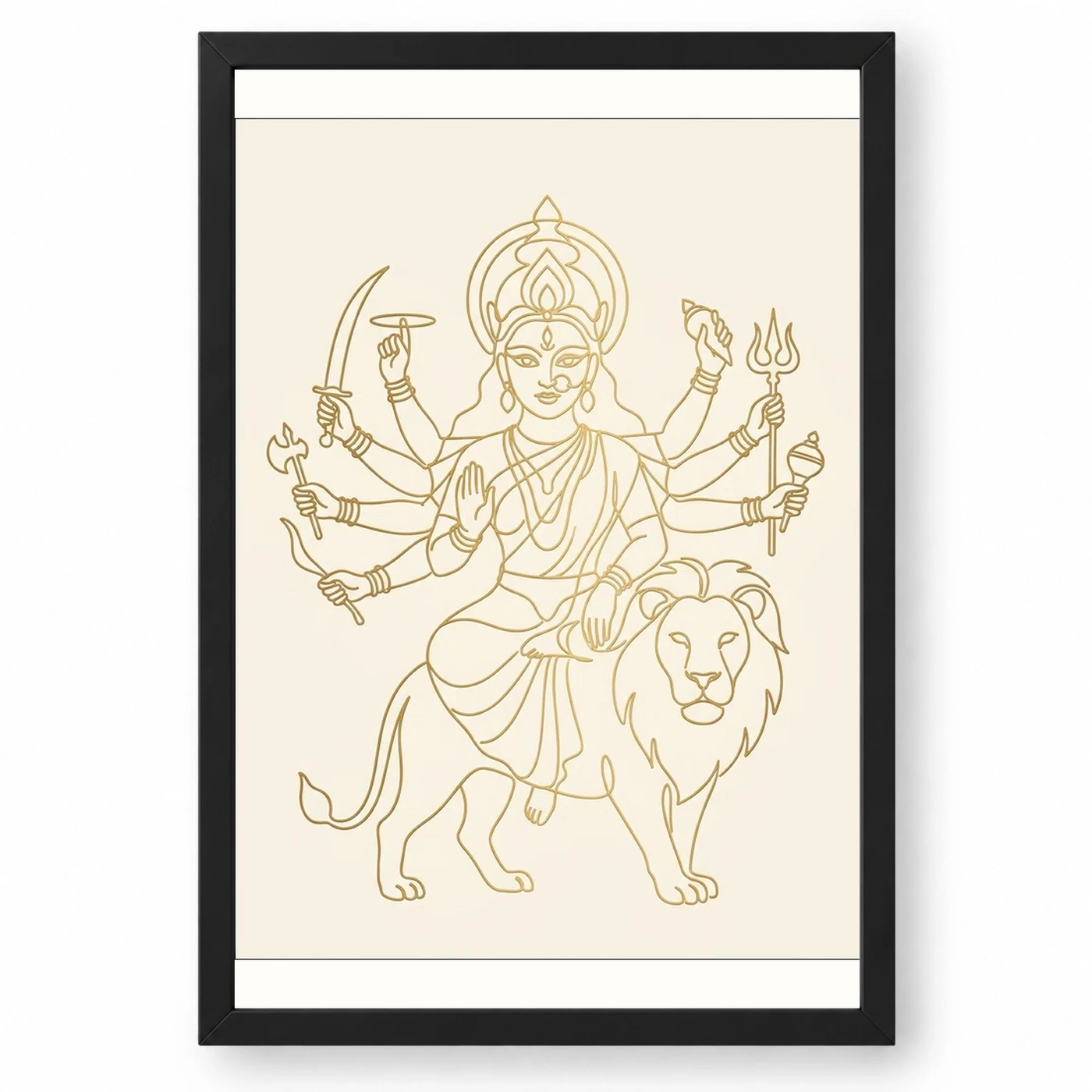 Durga Minimalist Line Art Gold Cream Luxury Modern Art Photo Frame