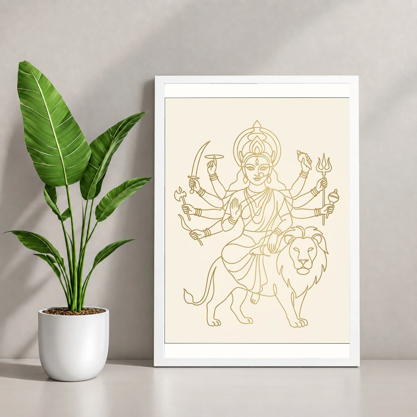 Durga Minimalist Line Art Gold Cream Luxury Modern Art Photo Frame, view 4