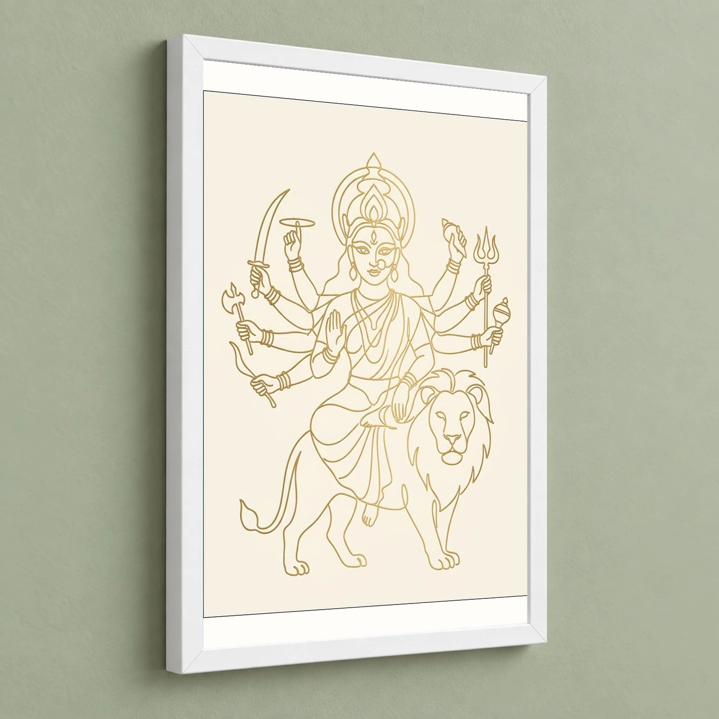 Durga Minimalist Line Art Gold Cream Luxury Modern Art Photo Frame, view 5