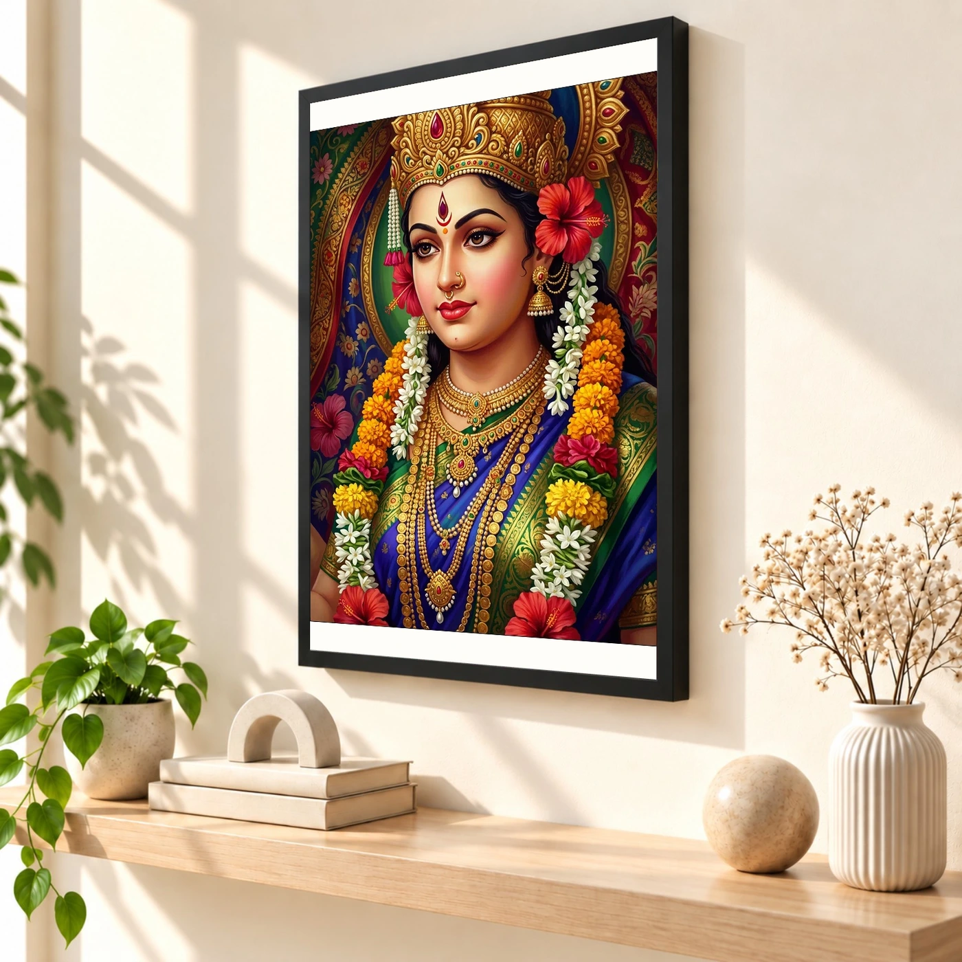 Durga Navratri Festival Portrait Gold Jewelry Flowers Art Photo Frame, view 2