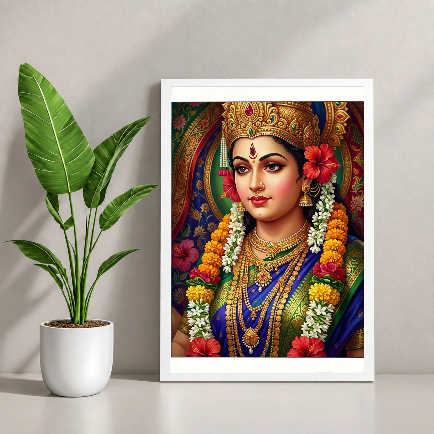 Durga Navratri Festival Portrait Gold Jewelry Flowers Art Photo Frame, view 4