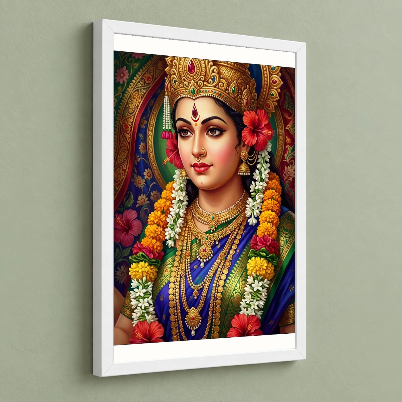 Durga Navratri Festival Portrait Gold Jewelry Flowers Art Photo Frame, view 5