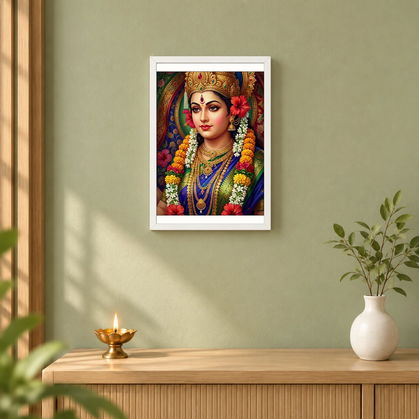 Durga Navratri Festival Portrait Gold Jewelry Flowers Art Photo Frame, view 6