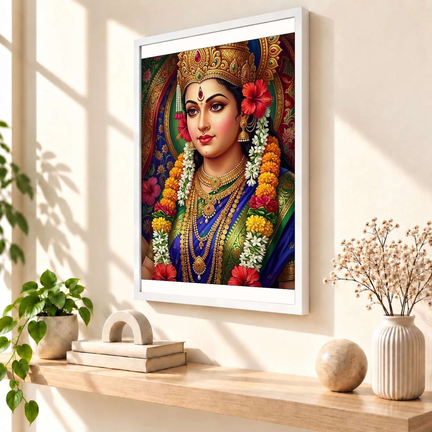Durga Navratri Festival Portrait Gold Jewelry Flowers Art Photo Frame, view 7