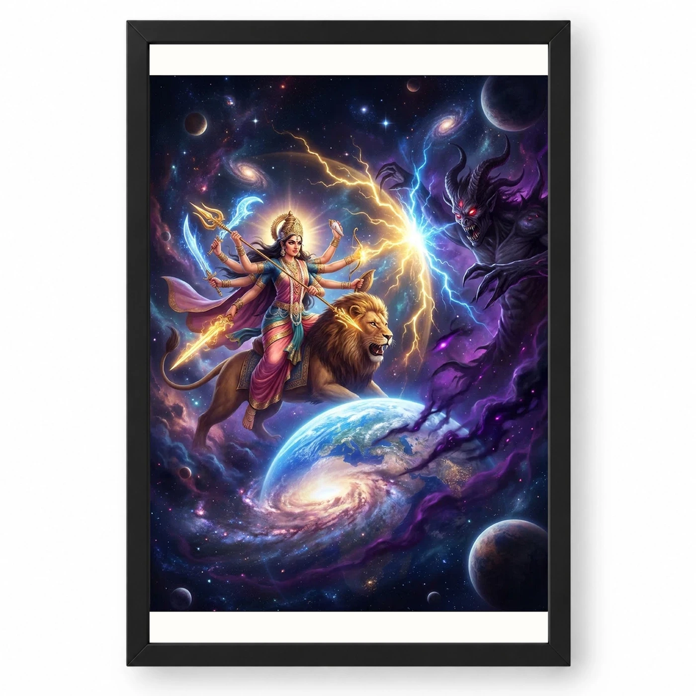 Durga Protecting Earth Demon Cosmic Battle Epic Art Photo Frame