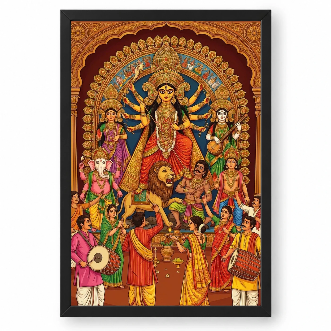 Durga Puja Bengali Festival Idol Colorful Celebration Art Photo Frame