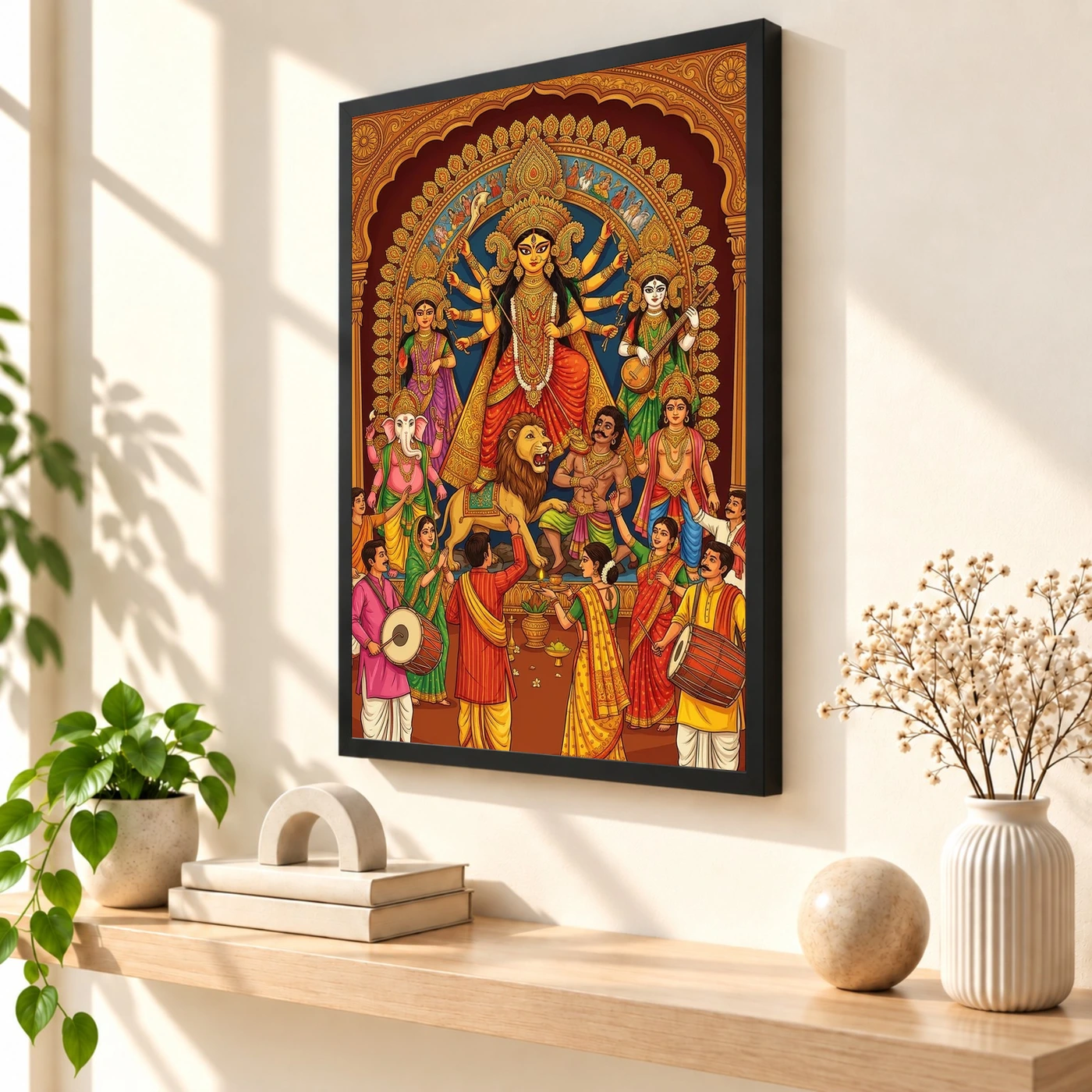 Durga Puja Bengali Festival Idol Colorful Celebration Art Photo Frame, view 2