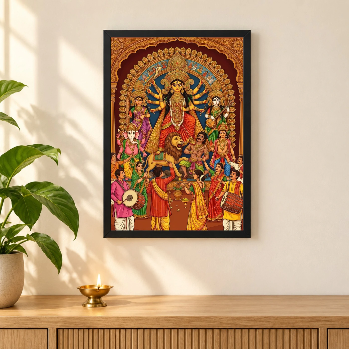Durga Puja Bengali Festival Idol Colorful Celebration Art Photo Frame, view 3