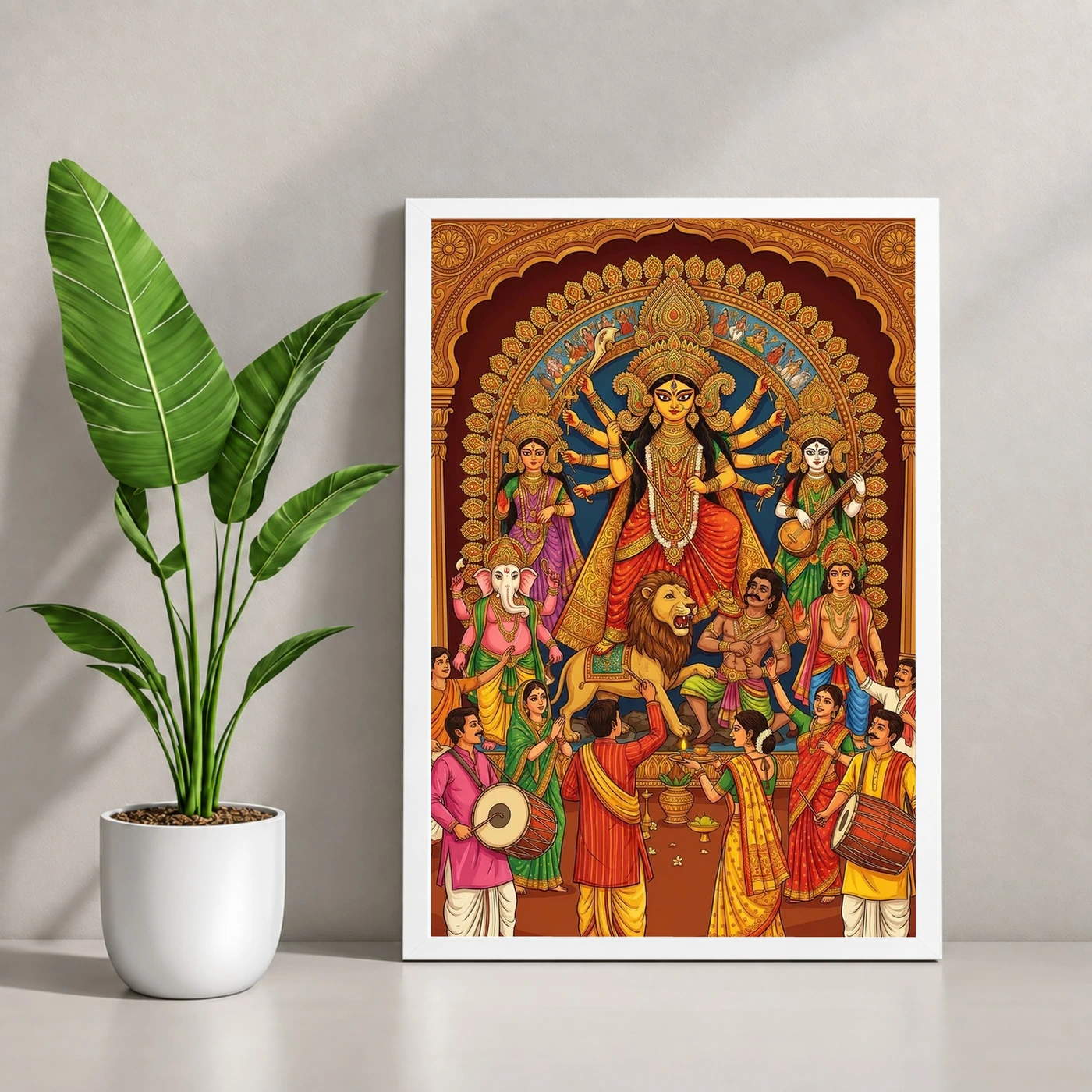 Durga Puja Bengali Festival Idol Colorful Celebration Art Photo Frame, view 4