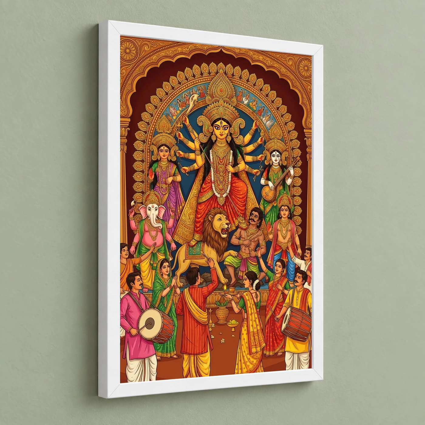 Durga Puja Bengali Festival Idol Colorful Celebration Art Photo Frame, view 5