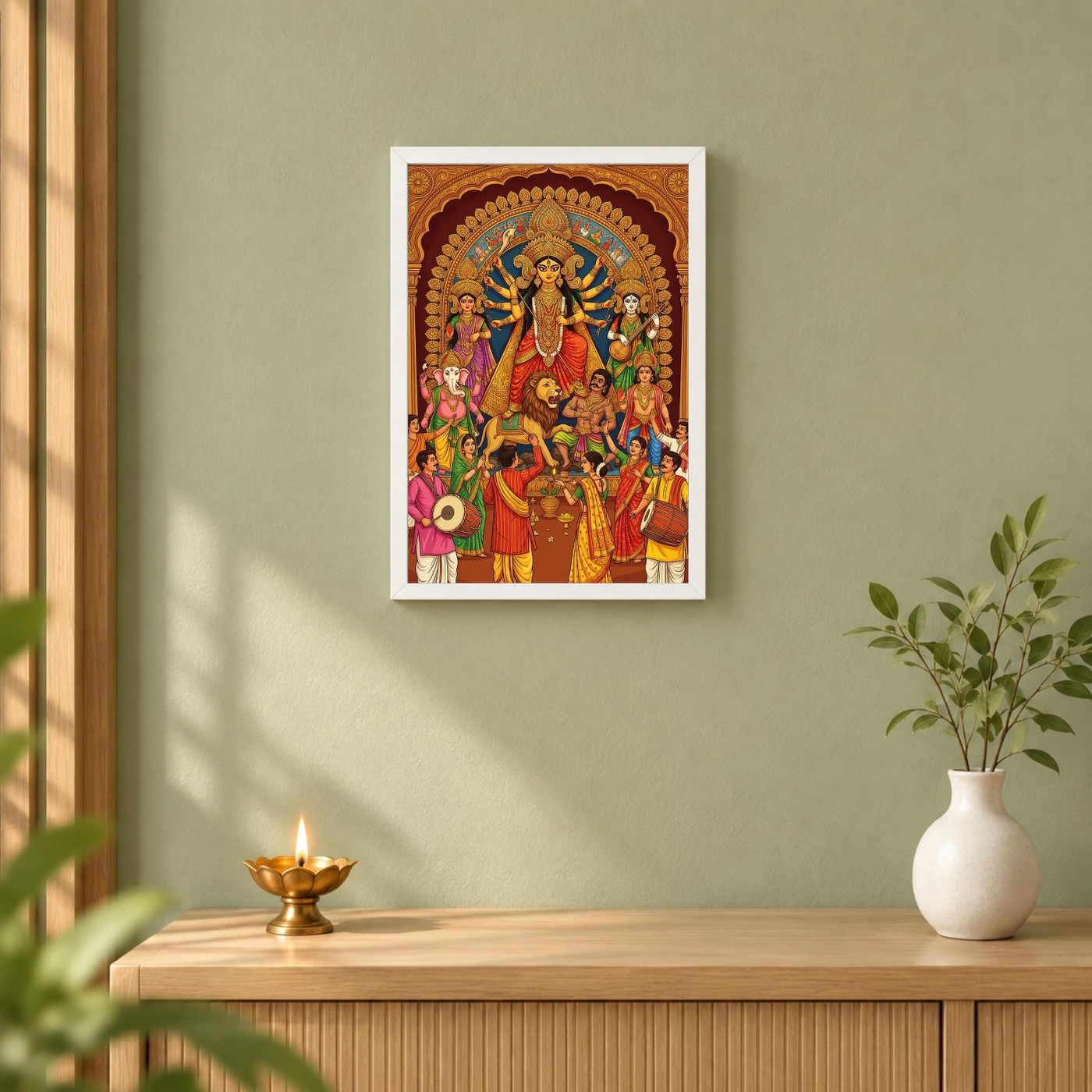 Durga Puja Bengali Festival Idol Colorful Celebration Art Photo Frame, view 6
