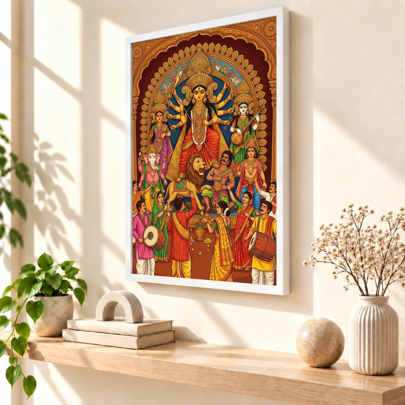 Durga Puja Bengali Festival Idol Colorful Celebration Art Photo Frame, view 7