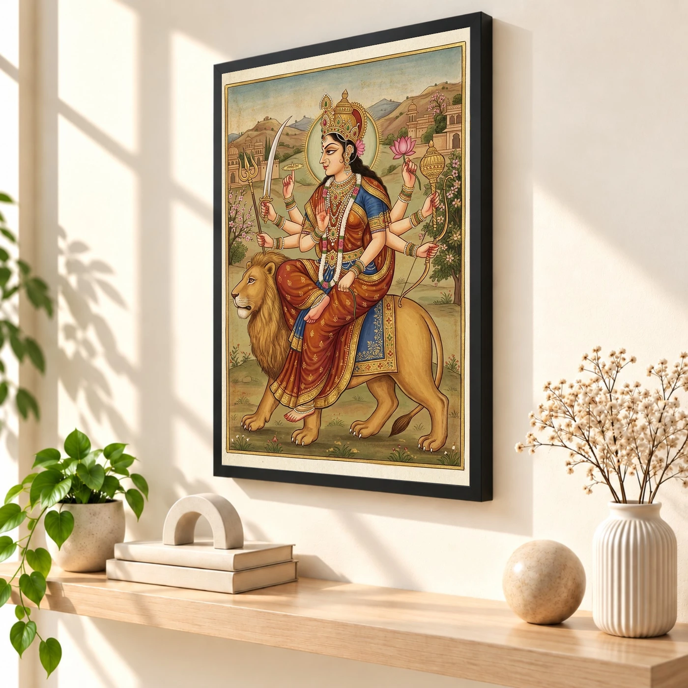 Durga Rajasthani Miniature Jewelry Warm Traditional Art Photo Frame, view 2