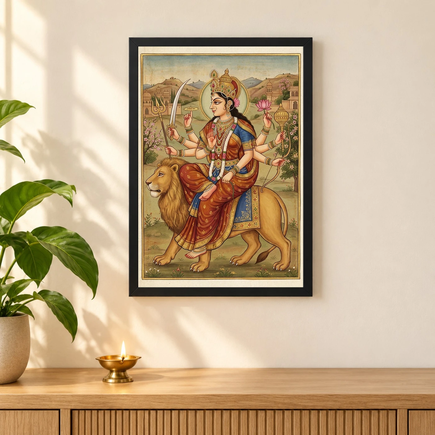 Durga Rajasthani Miniature Jewelry Warm Traditional Art Photo Frame, view 3