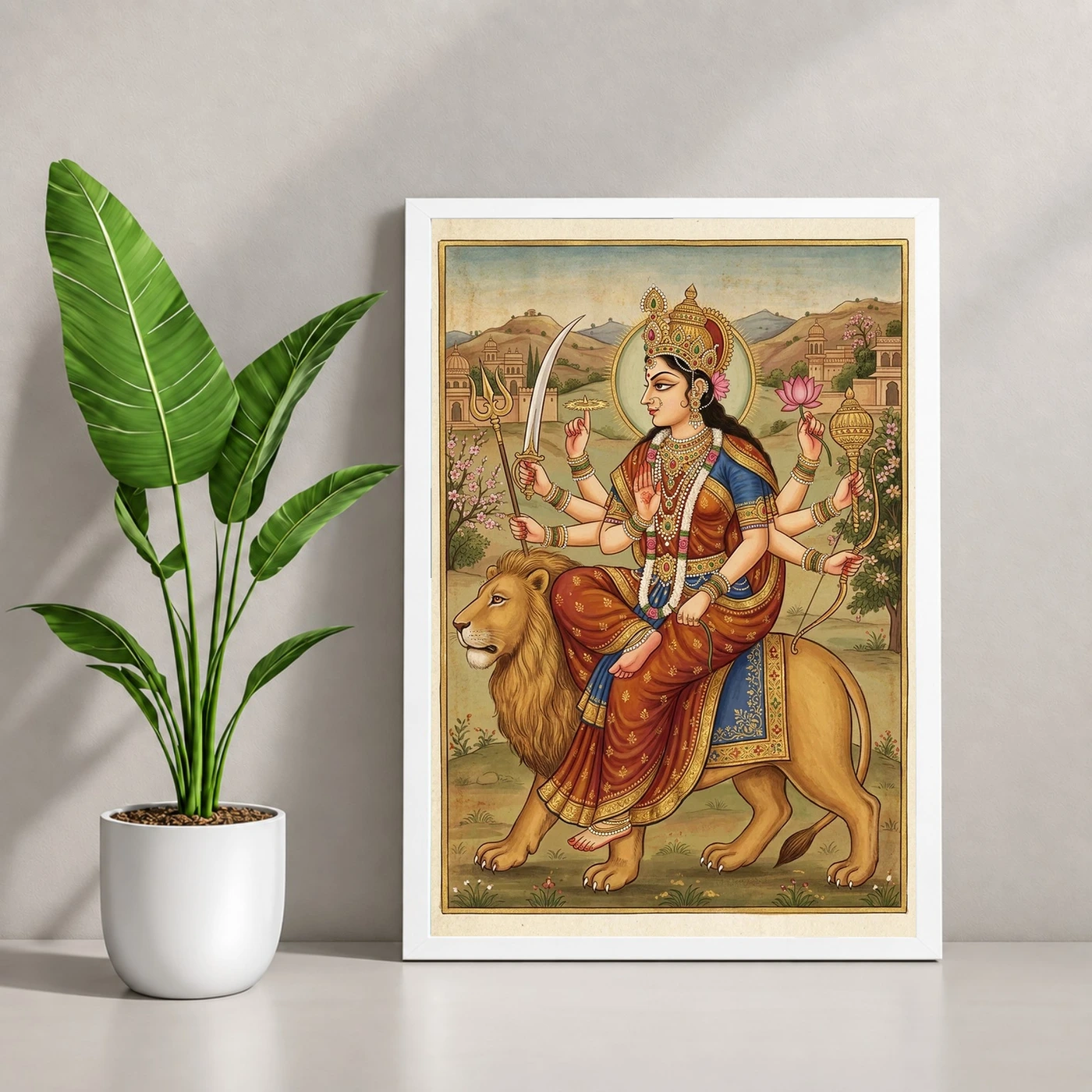 Durga Rajasthani Miniature Jewelry Warm Traditional Art Photo Frame, view 4