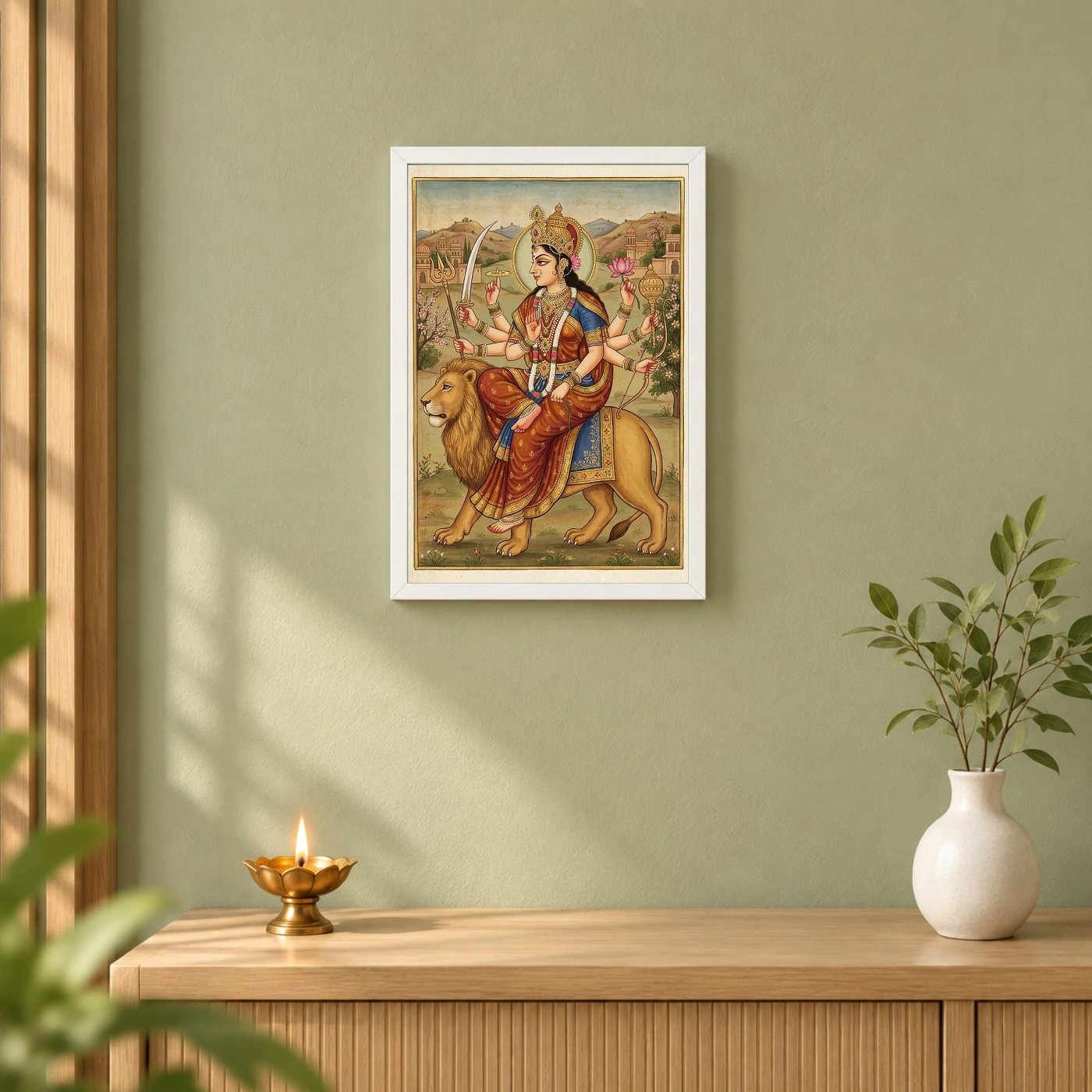 Durga Rajasthani Miniature Jewelry Warm Traditional Art Photo Frame, view 6