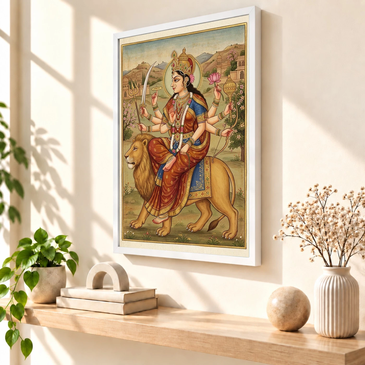 Durga Rajasthani Miniature Jewelry Warm Traditional Art Photo Frame, view 7