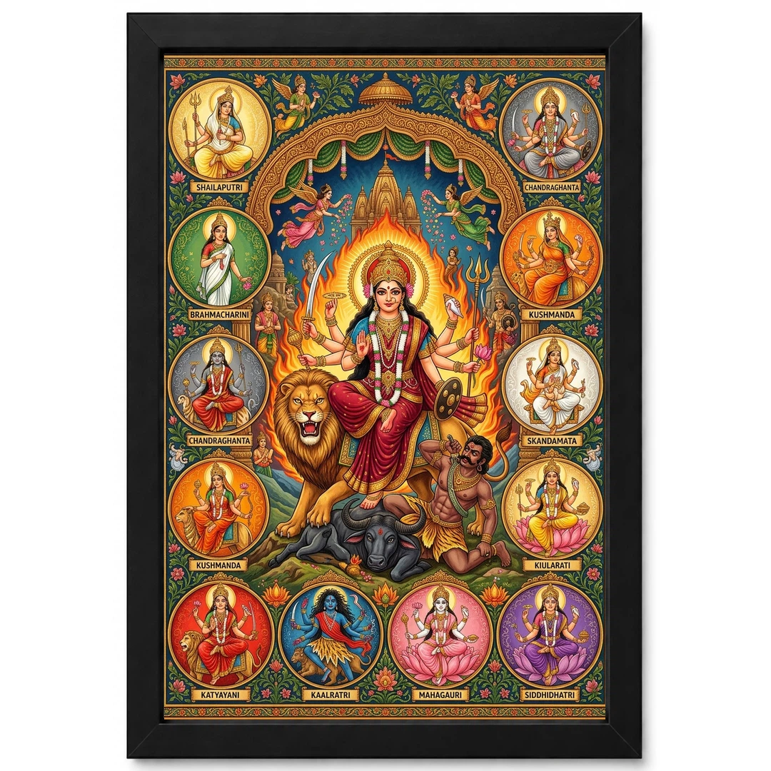 Durga Saptashati Navratri Nine Colors Sacred Art Photo Frame