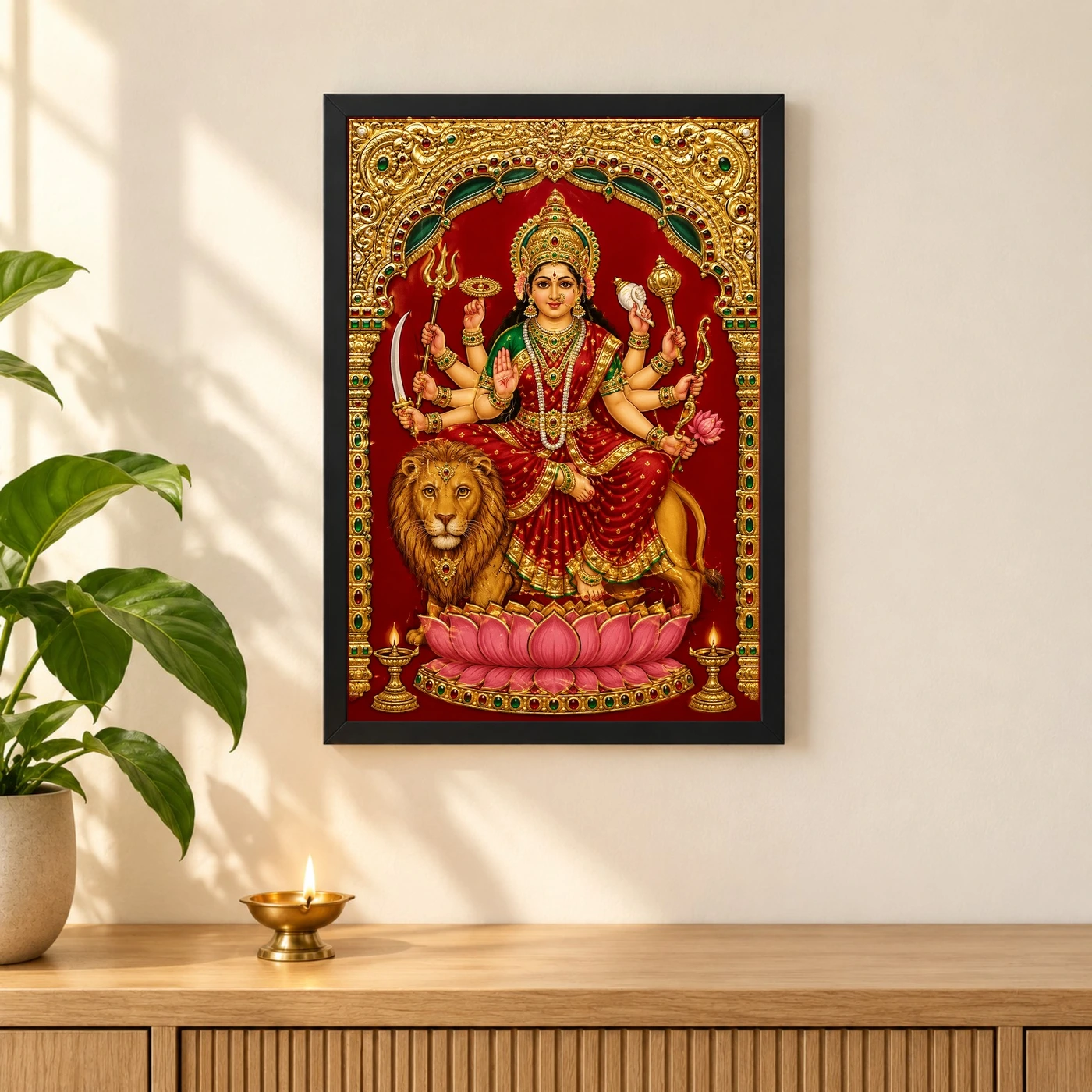 Durga — Tanjore Gold Traditional Art Frame, view 3