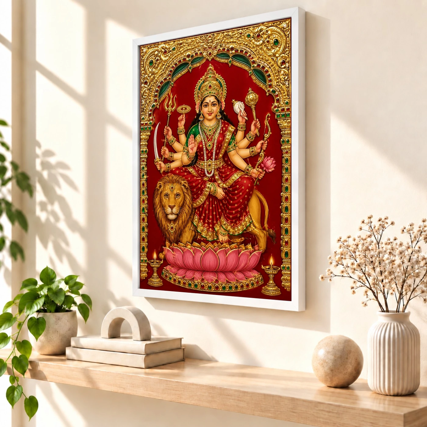 Durga — Tanjore Gold Traditional Art Frame, view 7