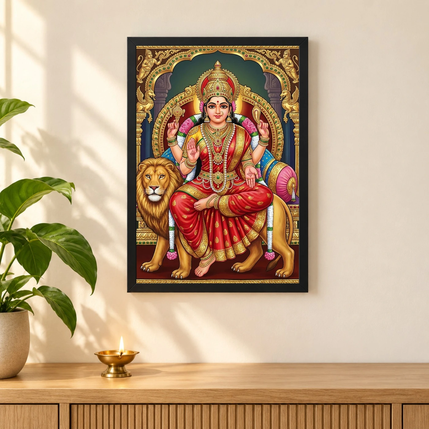Durga Tanjore Painting Gold Jewels Red South Indian Art Photo Frame, view 3