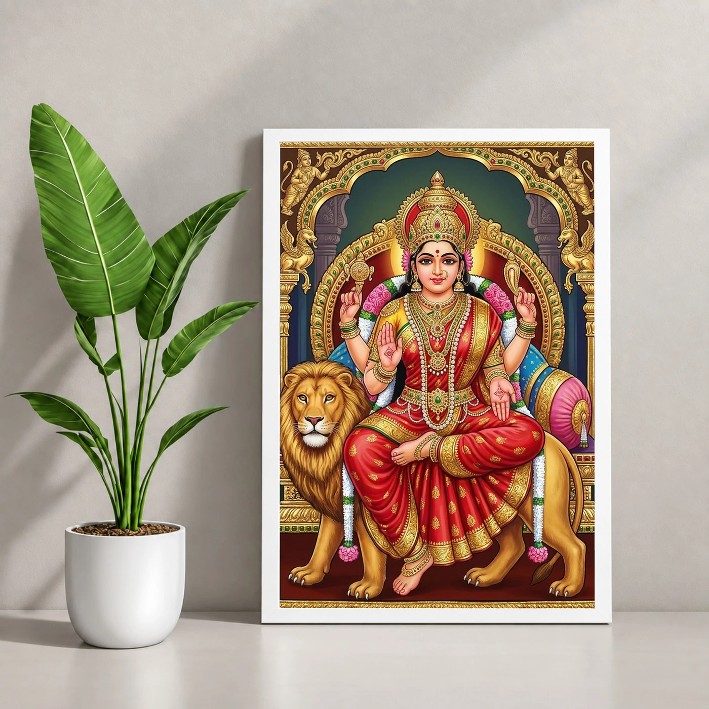 Durga Tanjore Painting Gold Jewels Red South Indian Art Photo Frame, view 4