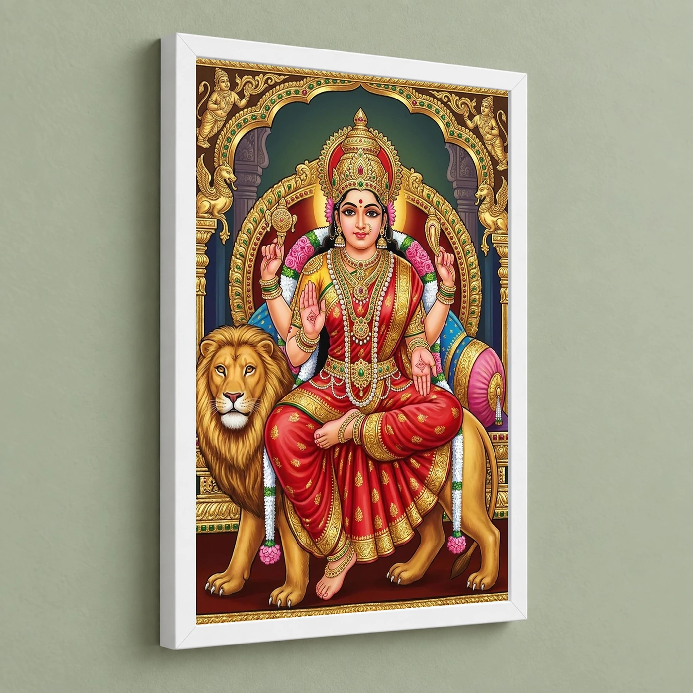 Durga Tanjore Painting Gold Jewels Red South Indian Art Photo Frame, view 5