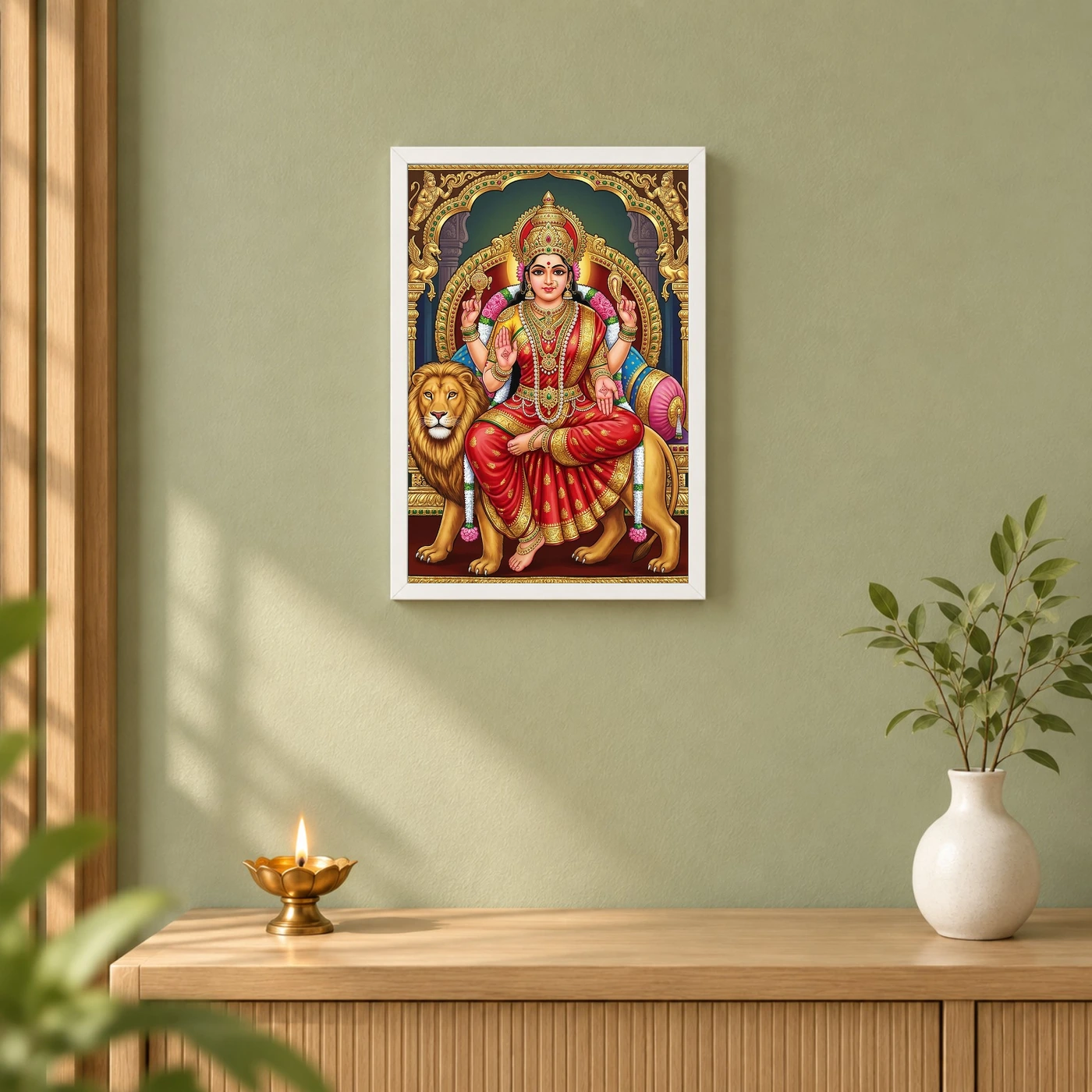 Durga Tanjore Painting Gold Jewels Red South Indian Art Photo Frame, view 6