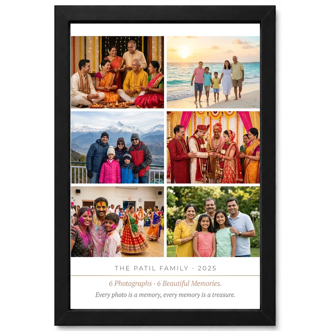 Family Multi Photo Frame Black Minimal Premium Gallery Photo Frame
