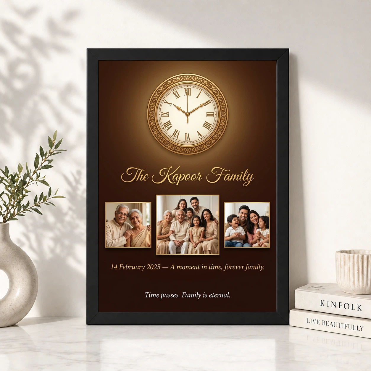 Family Photo Frame with Clock Elegant Classic Premium Wall Photo Frame, view 4