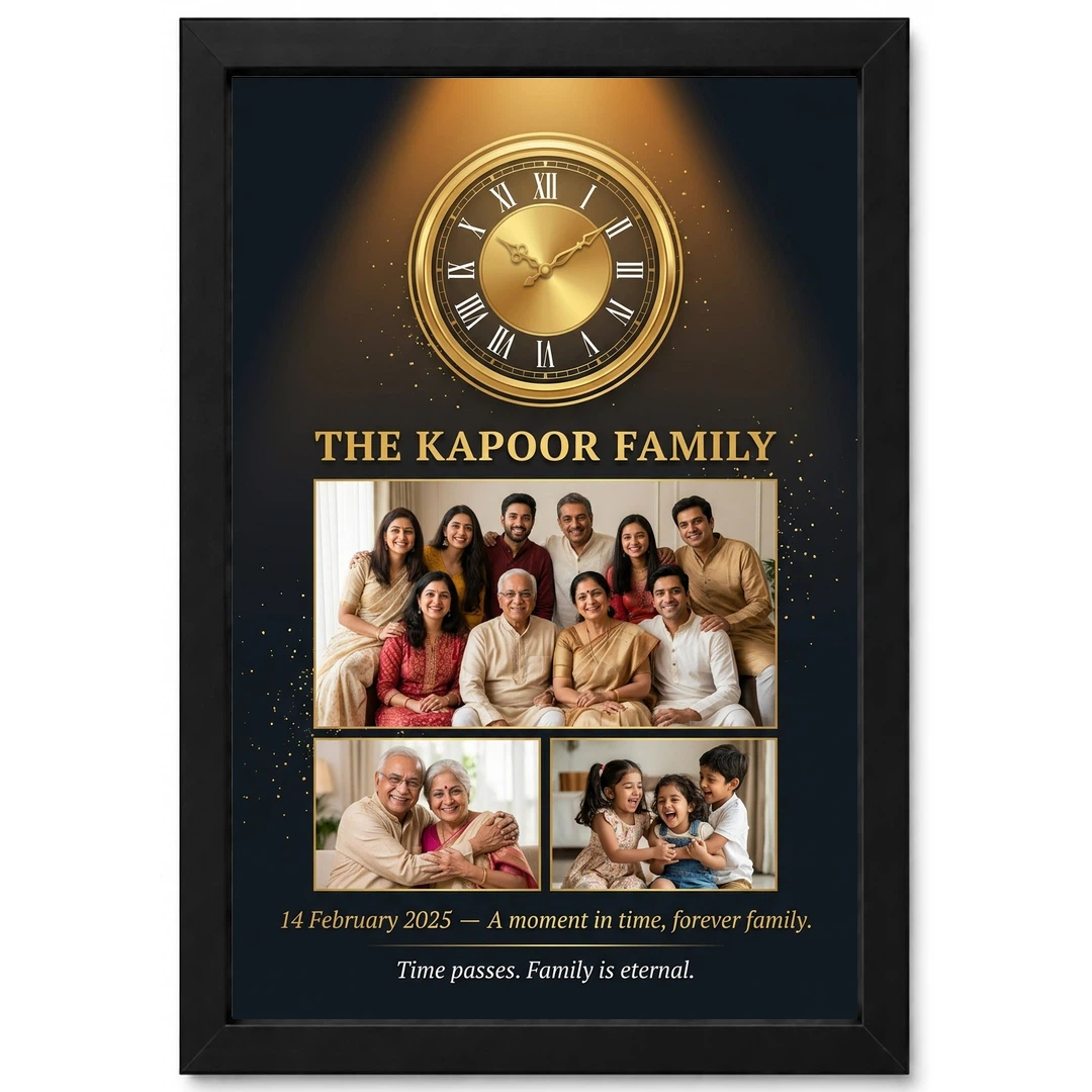 Family Photo Frame with Clock Modern Minimal Stylish Decor Photo Frame