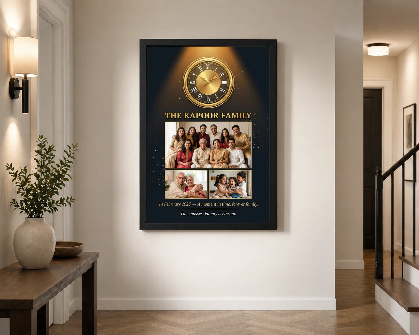 Family Photo Frame with Clock Modern Minimal Stylish Decor Photo Frame, view 2
