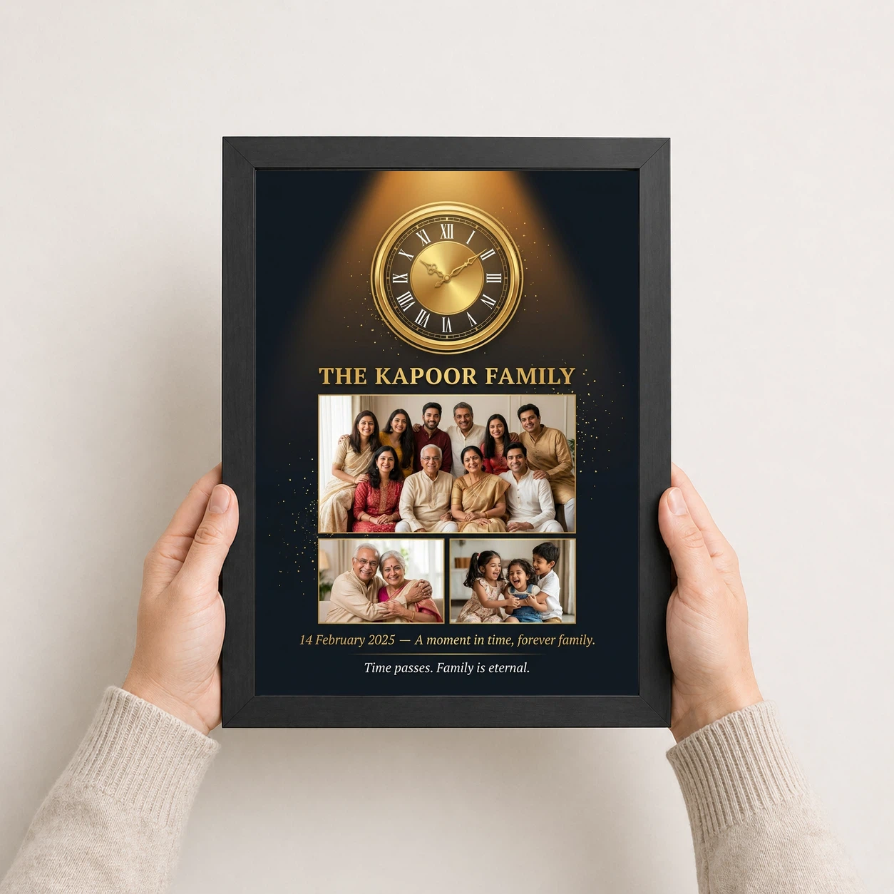 Family Photo Frame with Clock Modern Minimal Stylish Decor Photo Frame, view 3