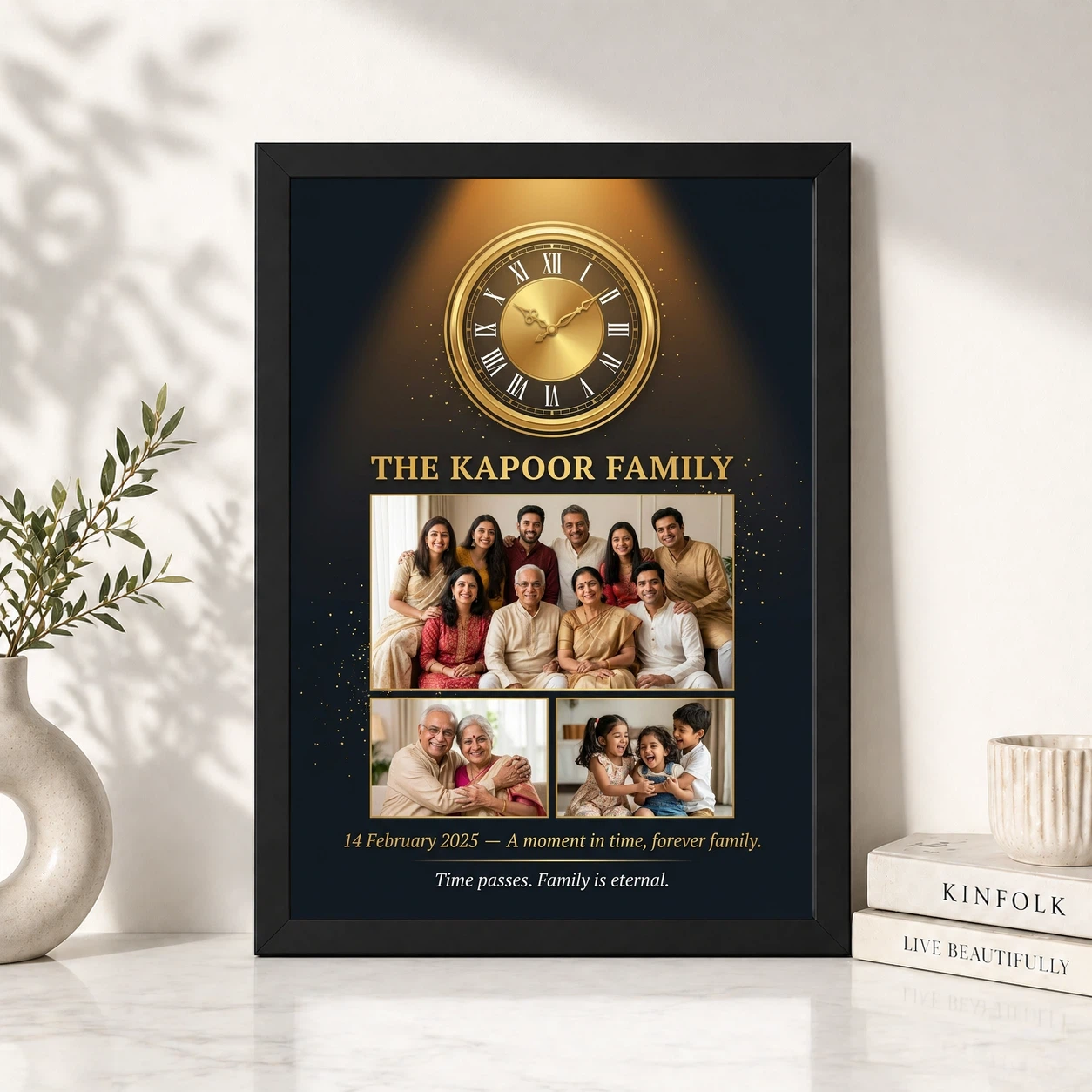 Family Photo Frame with Clock Modern Minimal Stylish Decor Photo Frame, view 4