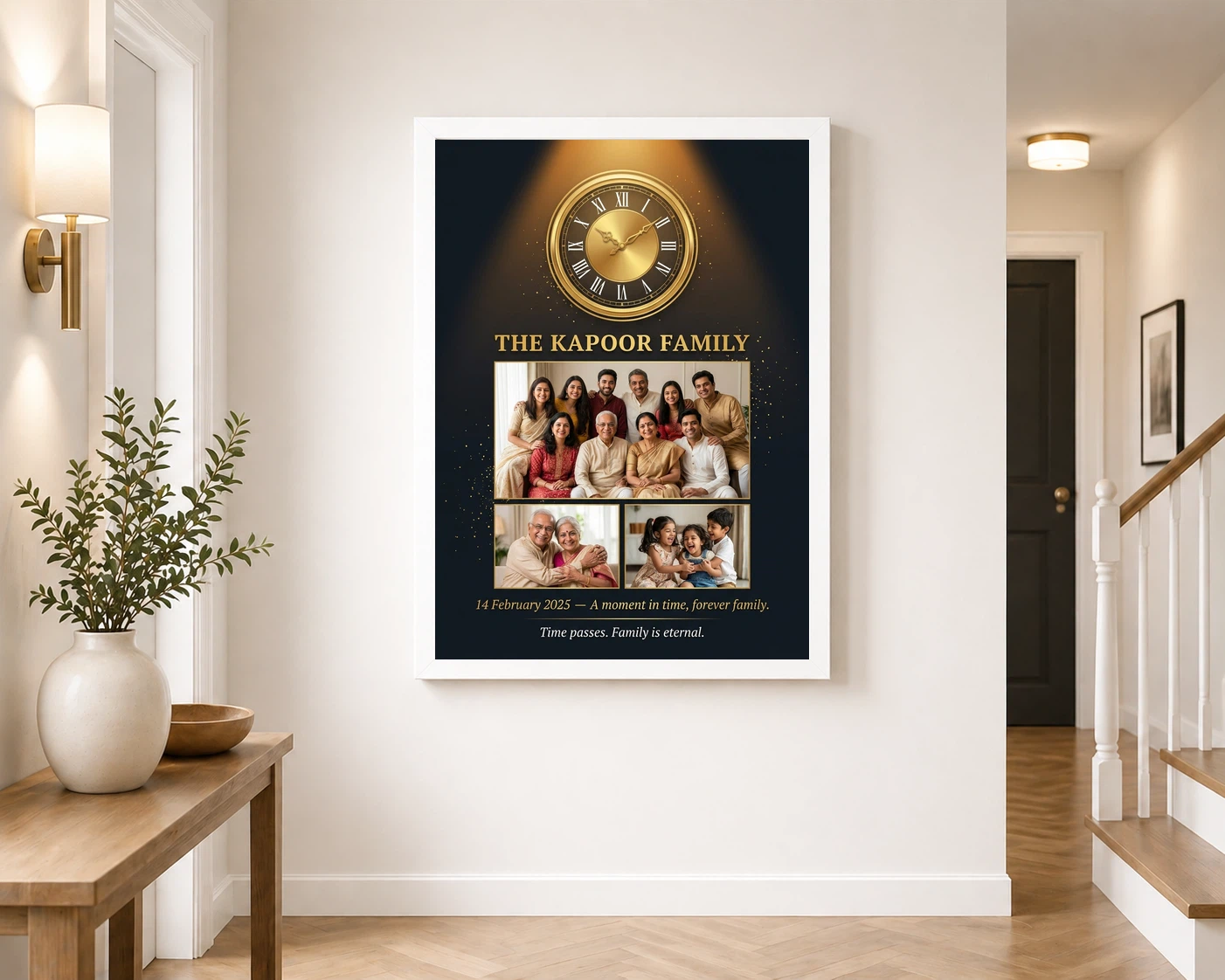 Family Photo Frame with Clock Modern Minimal Stylish Decor Photo Frame, view 6