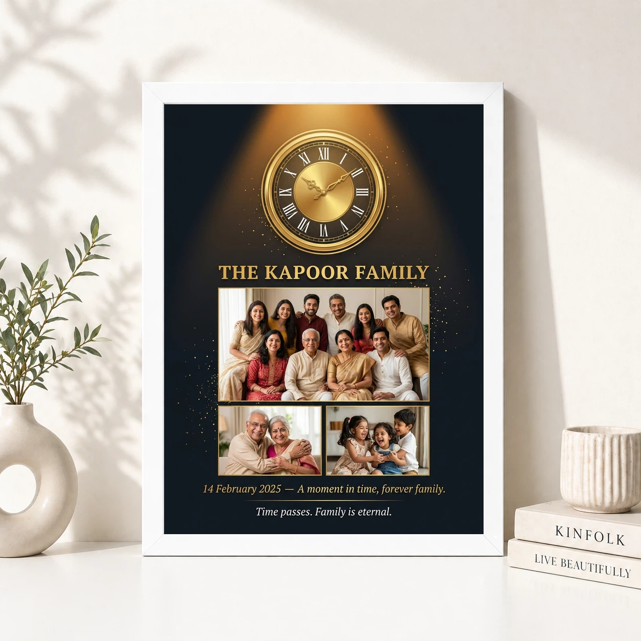 Family Photo Frame with Clock Modern Minimal Stylish Decor Photo Frame, view 8