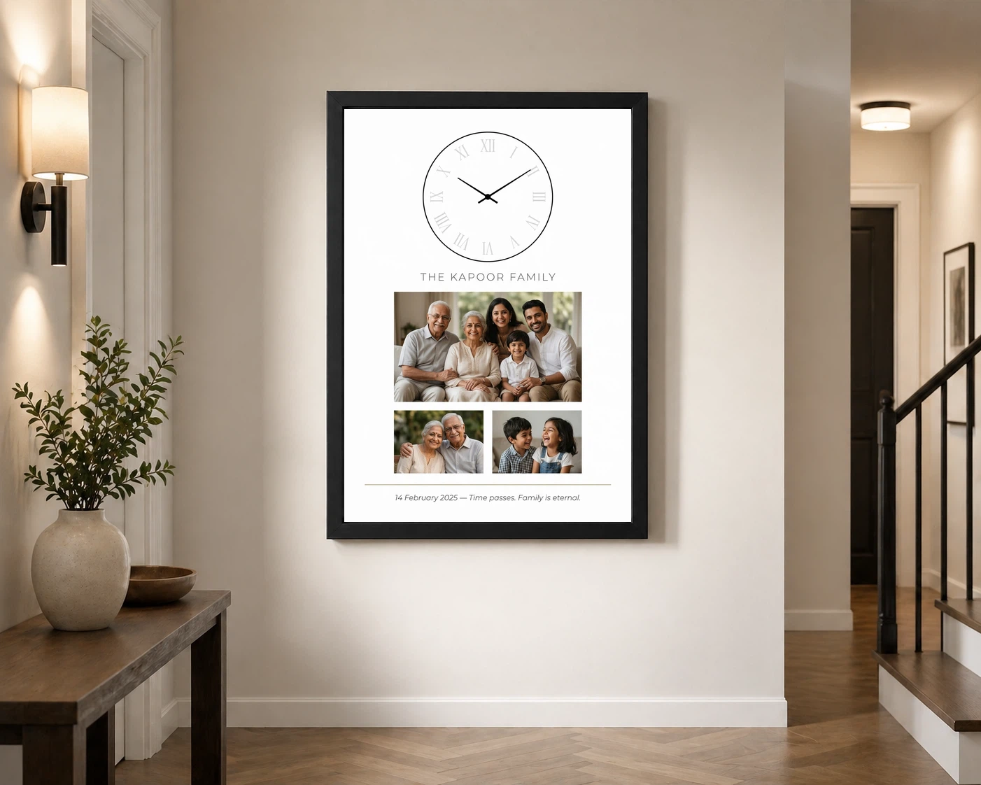 Family Photo Frame with Clock Rustic Wood Vintage Decor Photo Frame, view 2