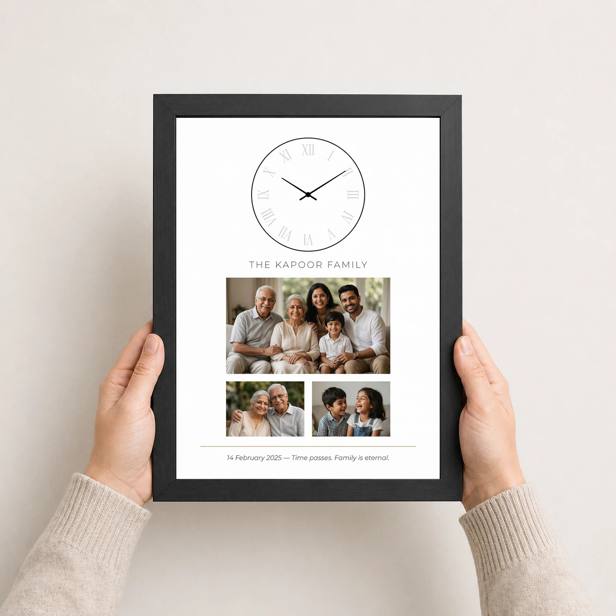 Family Photo Frame with Clock Rustic Wood Vintage Decor Photo Frame, view 3
