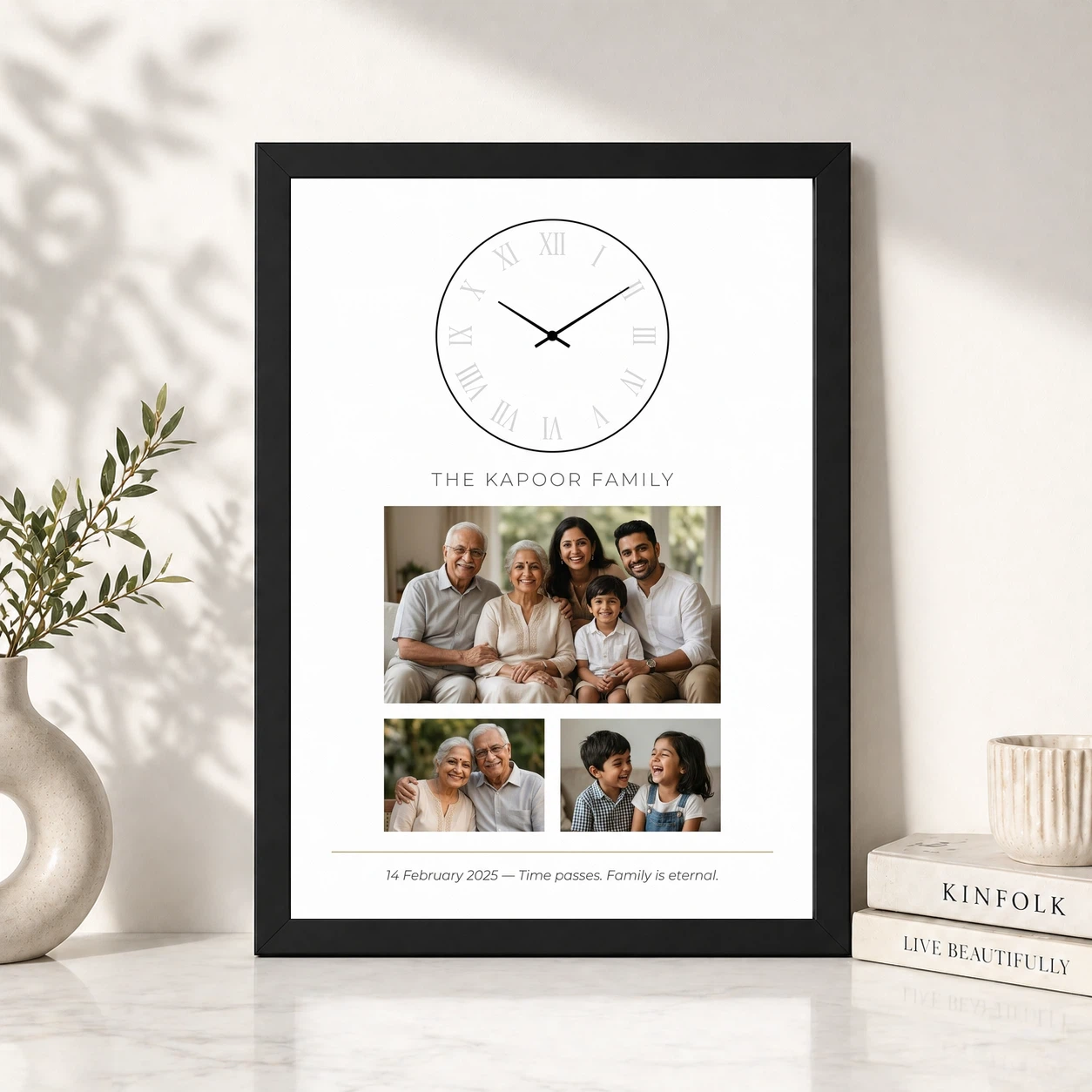 Family Photo Frame with Clock Rustic Wood Vintage Decor Photo Frame, view 4