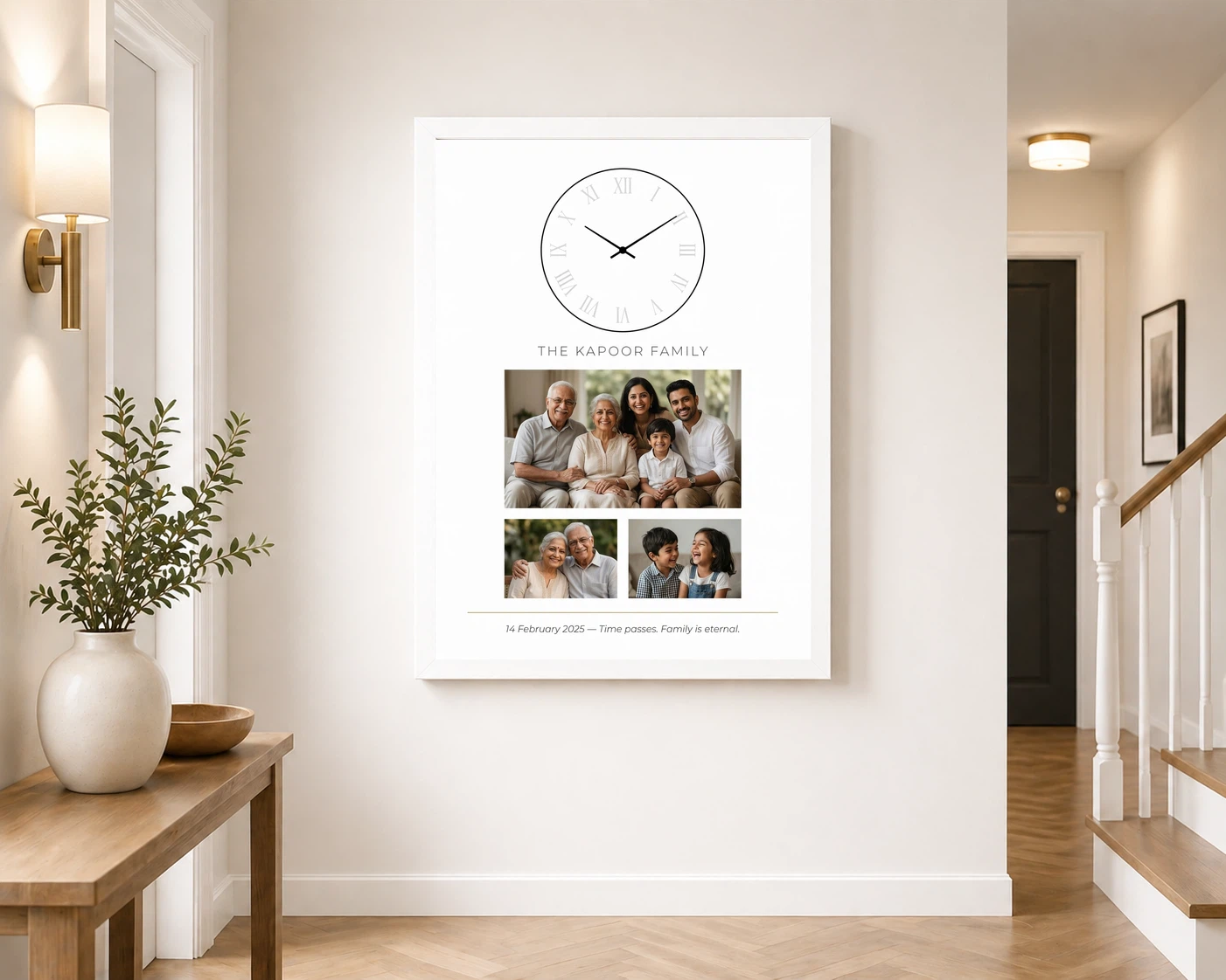 Family Photo Frame with Clock Rustic Wood Vintage Decor Photo Frame, view 6