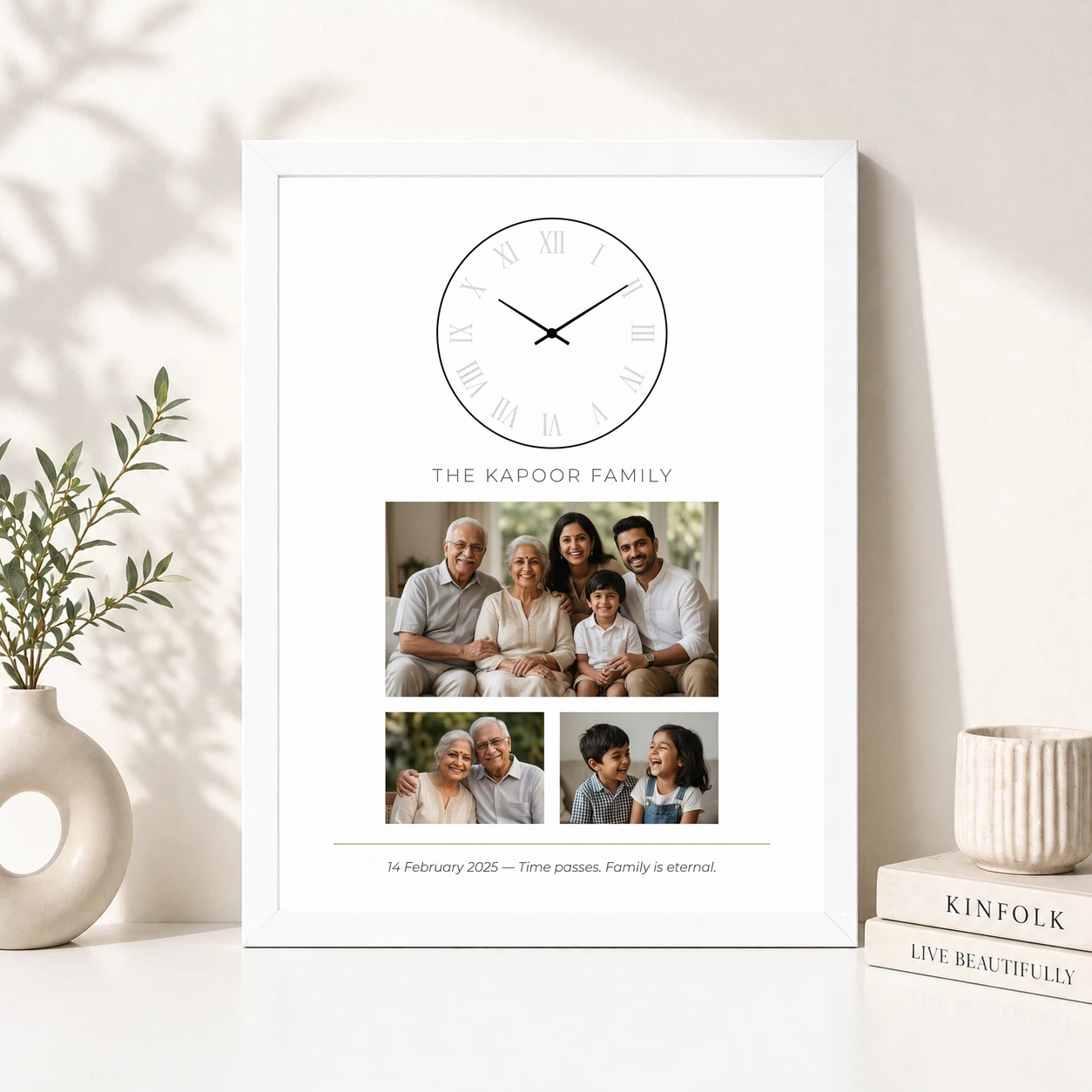 Family Photo Frame with Clock Rustic Wood Vintage Decor Photo Frame, view 8